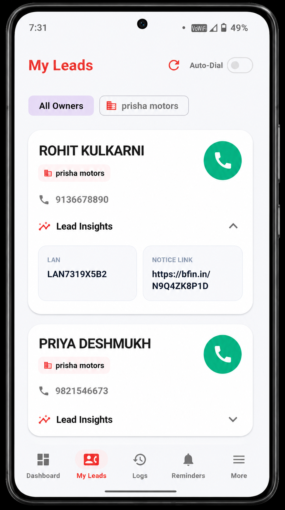 Auto-Dialer Interface